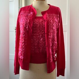 St. John Vibrant Red Cardigan Set